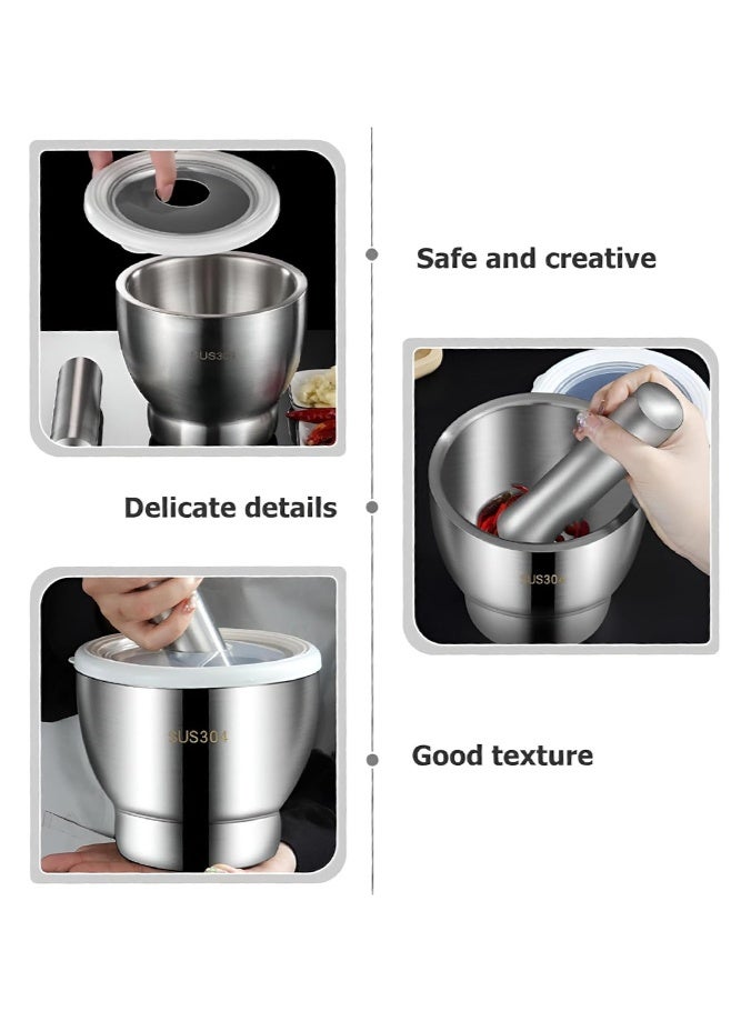 SHABILI Stainless Steel Crushing Bowl for Home Kitchen, Hand Masher Bowl Guacamole Bowl Garlic Press Spices Garlic Press for Families, Deep Anti-Slip Grinding Bowl for Daily Food Preparation (Silver) - Image 3